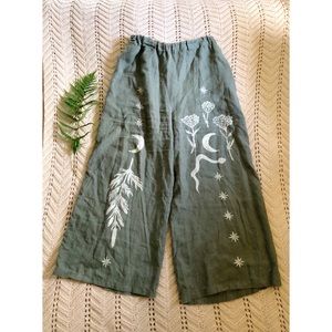 Sister Nettle Mugwort and Moon Green Linen Wide Leg Pants Size M/L